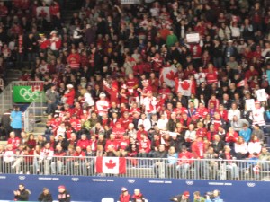 One of several Canadian cheering sections at the Men's Curling semi-finals in Vancouver 2010 (Photo by K. Kindya)